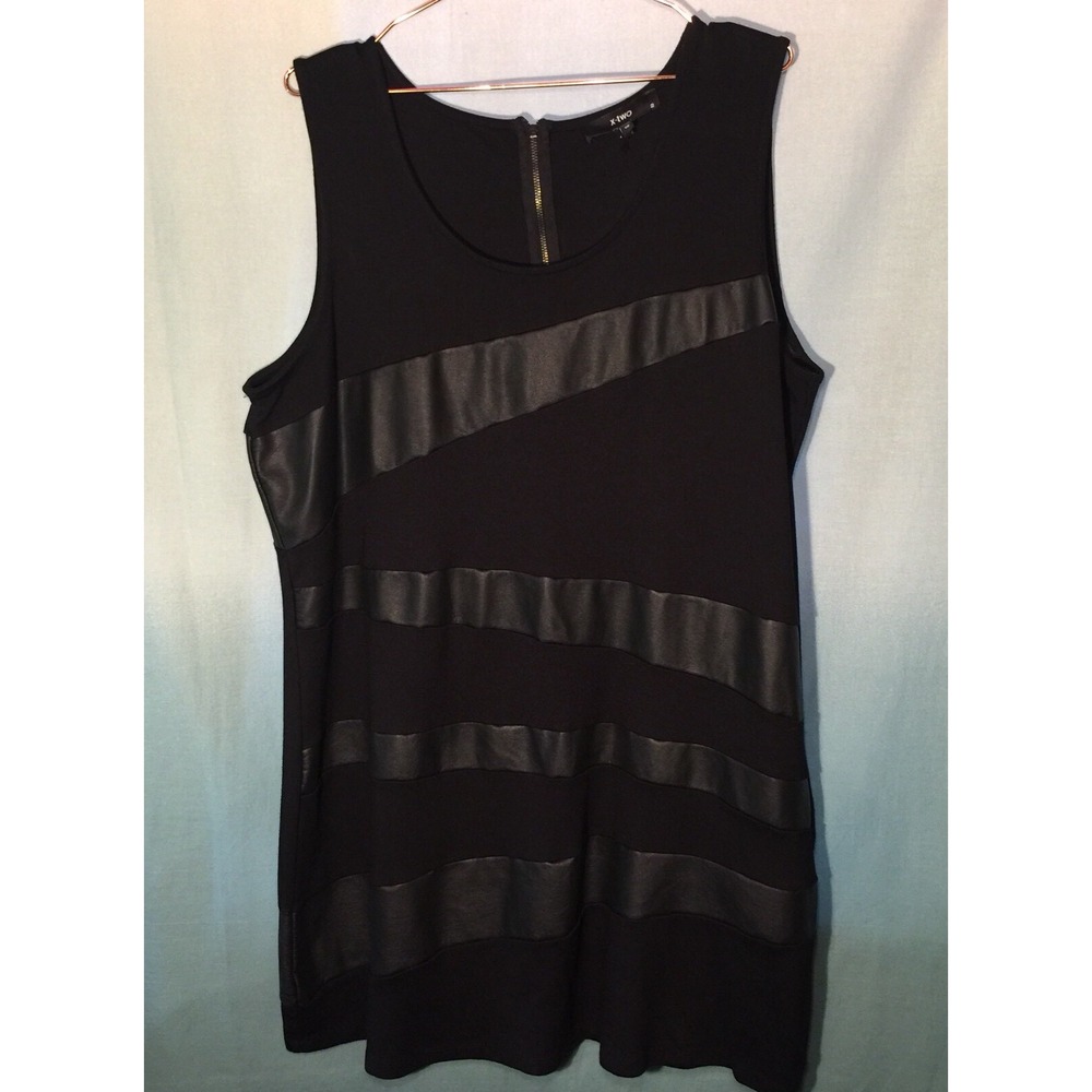 Women's X-Two Black Sleeveless‎ Dress with Faux Leather Detail Size 50